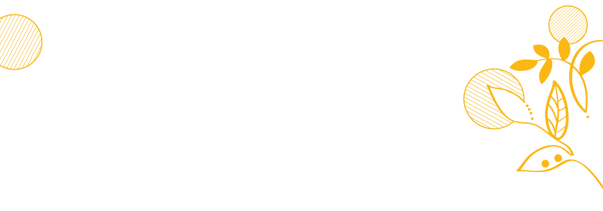 Illustrator line art. Abstract curved line with different line thickness, leaves and circles to the edge of picture. yellow color.