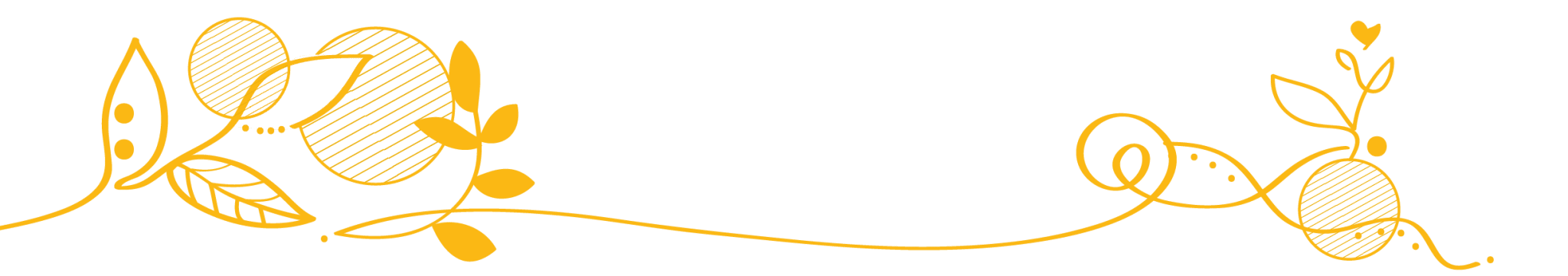 Scribble line art. Abstract curved line with different line thickness. With Leaves, dots, one heart and circles . yellow color.